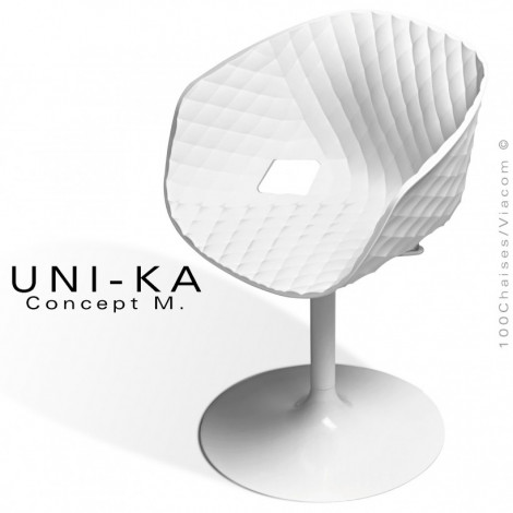 Fauteuil salle de réunion UNI-KA, assise plastique effet matelassé couleur, piétement colonne centrale tulipe peint ou chromé.|Fauteuil / Chauffeuse|100chaises
