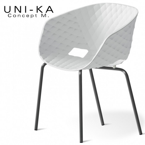 Fauteuil chic et tendance UNI-KA, assise coque effet matelassé couleur, piétement acier peint ou chromé - Lot de 4 pièces.|Fauteuil / Chauffeuse|100chaises