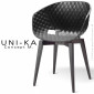 Fauteuil design chic et tendance UNI-KA, assise coque plastique effet matelassé couleur, piétement bois hêtre massif teinté.|Fauteuil / Chauffeuse|100chaises