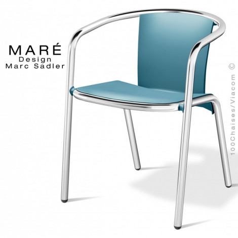 Fauteuil design MARÉ, piétement aluminium anodisé, assise plastique couleur, pour terrasse de café et extérieur.|Fauteuil / Chauffeuse|100chaises