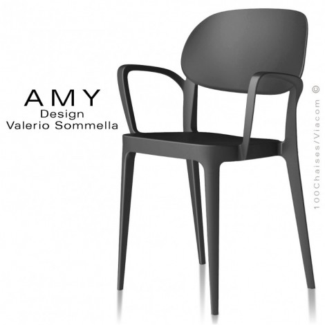 Fauteuil design AMY, avec accoudoirs, pour terrasse, jardin ou café, structure plastique couleur - Lot de 4 pièces.|Fauteuil / Chauffeuse|100chaises