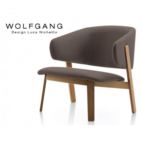 Fauteuil design assise basse lounge WOLFGANG piètement bois vernis noyer, assise et dossier garnis, habillage tissu synthétique|Fauteuil / Chauffeuse|100chaises Fauteuil design assise basse lounge WOLFGANG piètement bois vernis noyer, assise et dossier garnis, habillage tissu synthétique|Fauteuil / Chauffeuse|100chaises