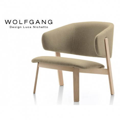 Fauteuil design lounge WOLFGANG piètement bois naturel, assise et dossier garnis, habillage tissu synthétique|Fauteuil / Chauffeuse|100chaises Fauteuil design lounge WOLFGANG piètement bois naturel, assise et dossier garnis, habillage tissu synthétique|Fauteuil / Chauffeuse|100chaises