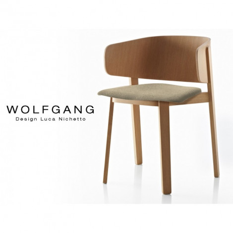 Fauteuil design bois WOLFGANG structure chêne vernis noyer assise garnie habillage tissu|Fauteuil / Chauffeuse|100chaises Fauteuil design bois WOLFGANG structure chêne vernis noyer assise garnie habillage tissu|Fauteuil / Chauffeuse|100chaises