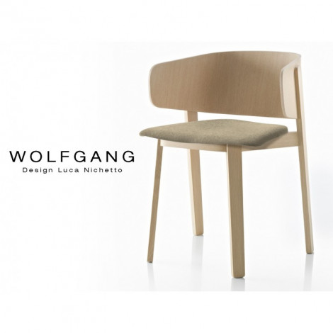 Fauteuil design bois WOLFGANG structure chêne, vernis naturel, assise garnie habillage tissu|Fauteuil / Chauffeuse|100chaises Fauteuil design bois WOLFGANG structure chêne, vernis naturel, assise garnie habillage tissu|Fauteuil / Chauffeuse|100chaises