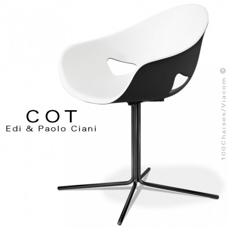 Fauteuil design COT, assise coque plastique couleur deux tons fixe ou pivotante, piétement colonne centrale peint ou chromé.|Fauteuil / Chauffeuse|100chaises