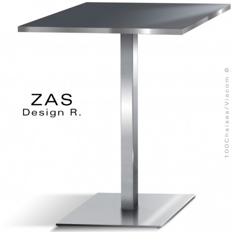 Table pour café, restaurant ZAS, piètement colonne centrale inox / chromé, plateau stratifié couleur unie, chant inox / chromé.|Table|100chaises