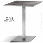 Table repas C.H.R., ZAS, piètement colonne centrale chromé / inox, plateau stratifié matière, aspect bois, chant chromé / inox.|Table|100chaises