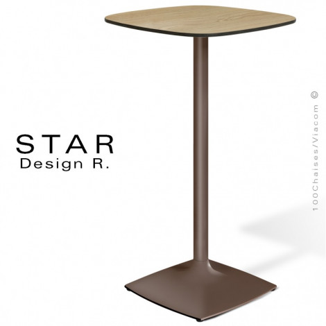 Table mange debout design STAR, pour C.H.R., snack, piétement acier peint, plateau compact couleur pour extérieur.|Table|100chaises