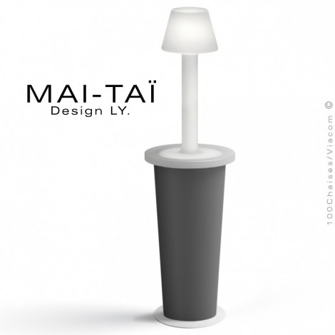 Table haute ou mange debout lampe lumineux MAÏ-TAÏ, structure base plastique couleur, mat lampe tube LED, sur platine de sol.|Table|100chaises