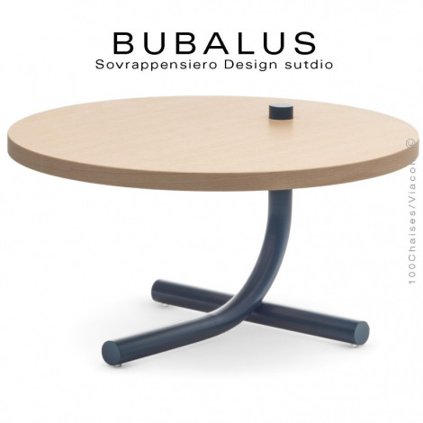 Table basse ou d'appoint BUBALUS, piétement courbe acier peint, plateau rond en bois de Frêne vernis ou teinté.|Table|100chaises Table basse ou d'appoint BUBALUS, piétement courbe acier peint, plateau rond en bois de Frêne vernis ou teinté.|Table|100chaises