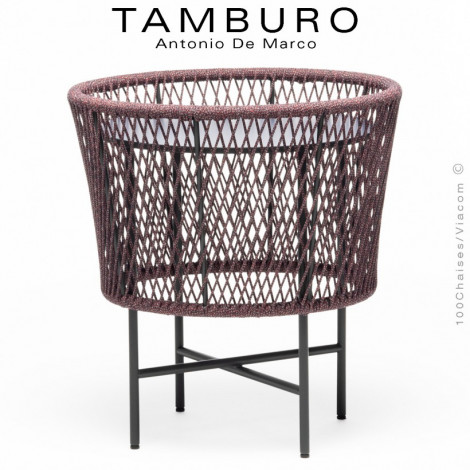 Table basse TAMBURO-SM, piétement acier peint, corde marine couleur, plateau HPL couleur.|Table|100chaises Table basse TAMBURO-SM, piétement acier peint, corde marine couleur, plateau HPL couleur.|Table|100chaises