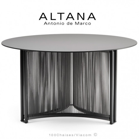 Table d'extérieur reaps design ALTANA, piétement acier peint, déco tressage corde marine couleur, plateau HPL couleur.|Table|100chaises Table d'extérieur reaps design ALTANA, piétement acier peint, déco tressage corde marine couleur, plateau HPL couleur.|Table|100chaises