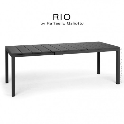 Table à manger RIO 140, plateau rectangulaire extensible en plastique, 4 pieds en aluminium pour extérieur.|Table|100chaises