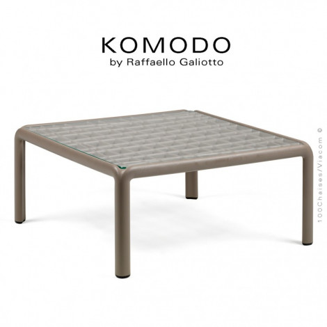 Table basse design KOMODO, structure 4 pieds plastique couleur, plateau carré verre securit.|Table|100chaises Table basse design KOMODO, structure 4 pieds plastique couleur, plateau carré verre securit.|Table|100chaises