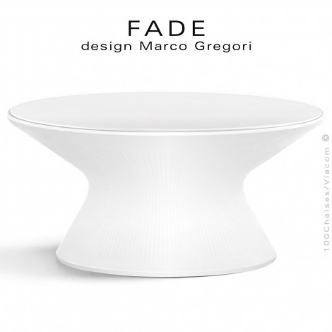 Table basse ronde lumineuse design FADE, structure plastique blanc, pour terrasse bord de mer ou montagne, plateau HPL.|Table|100chaises