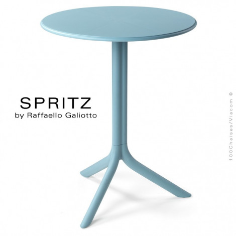 Table design SPRITZ, plateau rond plastique plein, piétement colonne centrale terminaison trois branches plastique.|Table|100chaises