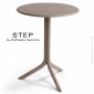 Table design d'extérieur STEP, plateau rond plastique ajouré, piétement colonne centrale terminaison trois branches plastique.|Table|100chaises