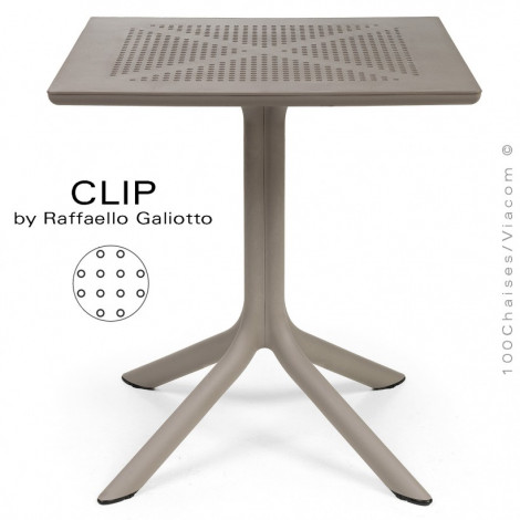 Table CLIP / CLIPX, plateau carré plastique ajouré, piétement colonne centrale terminaison quatre branches plastique.|Table|100chaises Table CLIP / CLIPX, plateau carré plastique ajouré, piétement colonne centrale terminaison quatre branches plastique.|Table|100chaises
