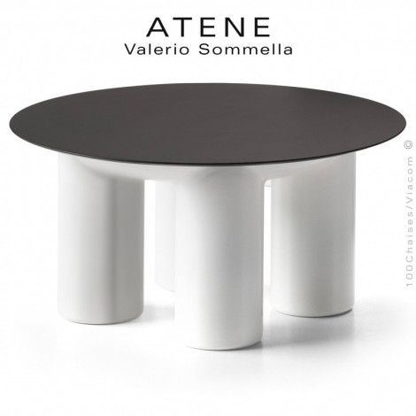 Table basse ronde design ATENE, structure monobloc plastique couleur, plateau HPL rond noir ou blanc.|Table|100chaises Table basse ronde design ATENE, structure monobloc plastique couleur, plateau HPL rond noir ou blanc.|Table|100chaises