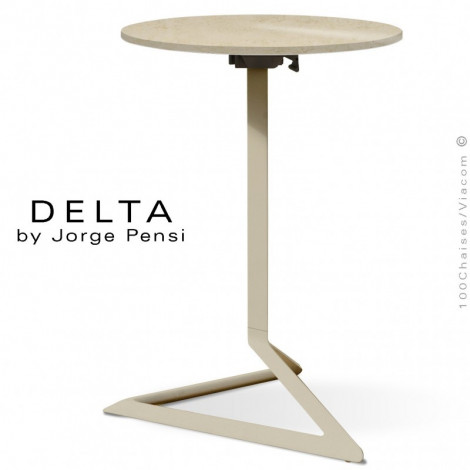 Table design DELTA, piétement fantaisie aluminium peint, plateau céramique DEKTON® couleur.|Table|100chaises