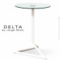 Table design DELTA, piétement fantaisie aluminium peint, plateau verre rond transparent securit.|Table|100chaises