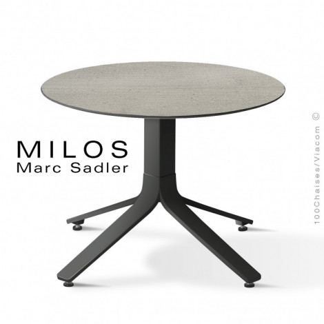 Table basse design MILOS, plateau rond ou carré HPL, monochrome ou aspect bois, piétement aluminium peint ou brillant.|Table|100chaises