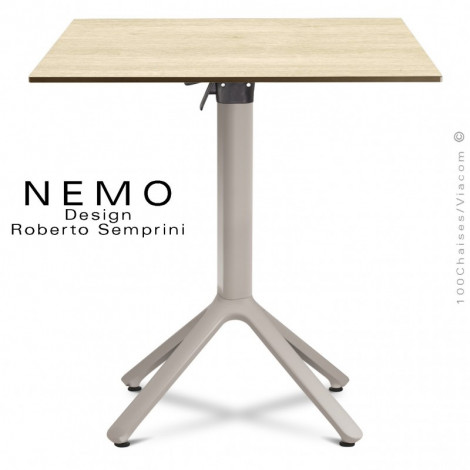 Table design NEMO, pour CHR., piétement colonne centrale, base encastrable aluminium peint, plateau carré couleur rabattable.|Table|100chaises