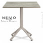Table design NEMO pour CHR., piétement colonne centrale sur base 4 branches aluminium peint, plateau fixe carré compact couleur.|Table|100chaises
