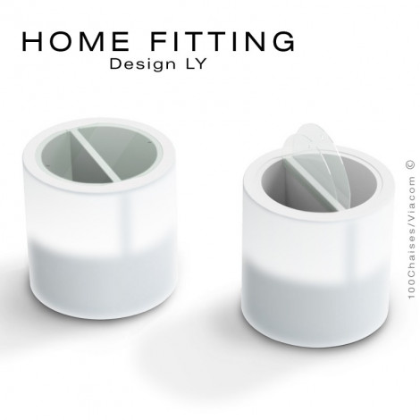 Table ou desserte lumineuse ronde HOME FITTING, structure plastique et LED, avec rangement, double plateau amovible Plexiglas.|Table|100chaises