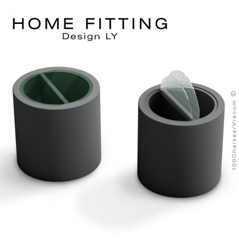 Table ou desserte ronde HOME FITTING, structure plastique couleur avec rangement, double plateau amovible supérieur Plexiglas.|Table|100chaises