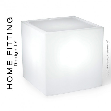 Table carré ou desserte lumineuse HOME FITTING, structure plastique blanc éclairage LED, plateau supérieur Plexiglas.|Table|100chaises