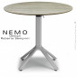 Table design NEMO, pour extérieur, CHR., piétement encastrable aluminium peint, plateau rabattable rond compact couleur.|Table|100chaises