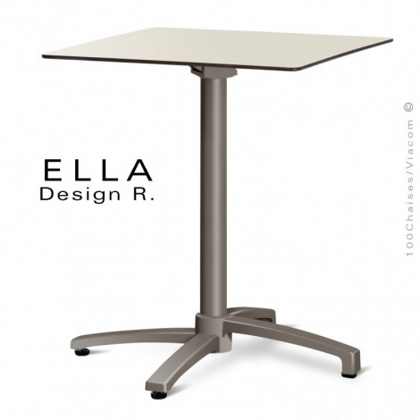 Table ELLA piétement colonne centrale encastrable aluminium peint, avec plateau rabattable type compact couleur.|Table|100chaises