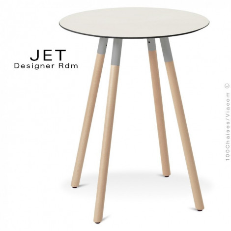 Table d'appoint pour CHR ronde JET, piétement trois pieds bois de hêtre vernis, plateau stratifier couleur ou aspect bois.|Table|100chaises