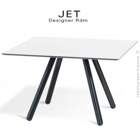 Table basse ou d'appoint carré JET, piétement quatre pieds acier peint, plateau stratifier couleur ou aspect bois.|Table|100chaises