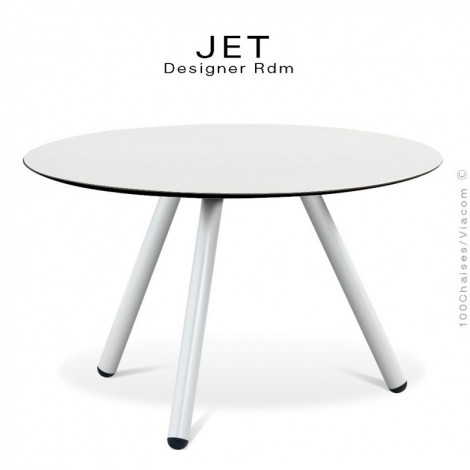 Table basse ou d'appoint ronde JET, piétement trois pieds acier peint, plateau stratifier couleur ou aspect bois.|Table|100chaises
