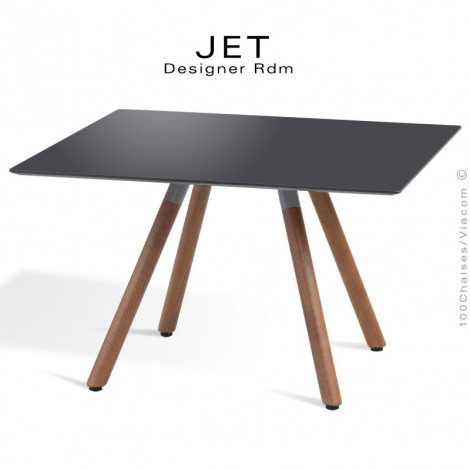 Table basse ou d'appoint carré JET, piétement quatre pieds bois de hêtre vernis, plateau stratifier couleur ou aspect bois.|Table|100chaises