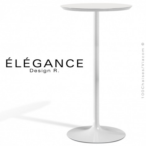 Table mange-debout rond pour café, bistrot ÉLÉGANCE, piétement colonne acier tourné, type trompette, plateau stratifié.|Table|100chaises