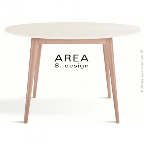 Table AREA, piétement en bois de hêtre, plateau ronde MDF finition peinture couleur.|Table|100chaises Table AREA, piétement en bois de hêtre, plateau ronde MDF finition peinture couleur.|Table|100chaises