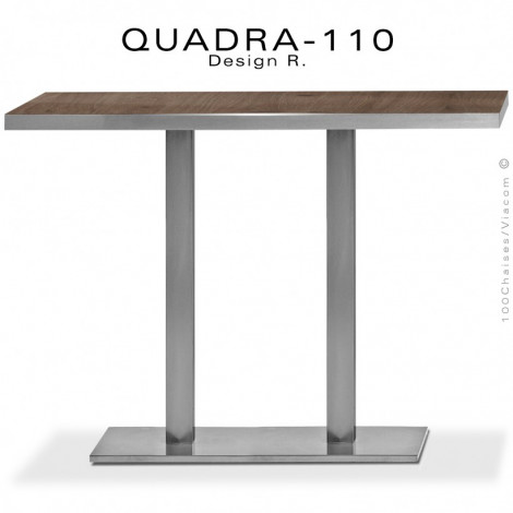 Table mange-debout rectangulaire QUADRA, double colonne centrale inox ou chromé, plateau stratifié couleur chant inox et chromé.|Table|100chaises