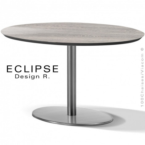 Table ovale pour salle à manger ECLIPSE, piétement colonne centrale acier peint, plateau stratifié couleur, bois ou marbre.|Table|100chaises