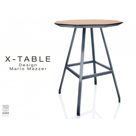 Petite table d'appoint pour bar, café, hôtel, restaurant X-TABLE, piétement acier, plateau en bois de Frêne|Table|100chaises Petite table d'appoint pour bar, café, hôtel, restaurant X-TABLE, piétement acier, plateau en bois de Frêne|Table|100chaises