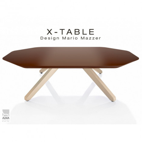 Table basse pour salon ou hall d'accueil X-TABLE piètement bois frêne naturel, plateau peint|Table|100chaises Table basse pour salon ou hall d'accueil X-TABLE piètement bois frêne naturel, plateau peint|Table|100chaises