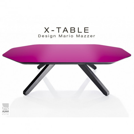 Table basse pour salon ou hall d'accueil X-TABLE piètement bois, plateau stratifié couleur|Table|100chaises Table basse pour salon ou hall d'accueil X-TABLE piètement bois, plateau stratifié couleur|Table|100chaises