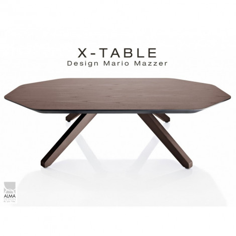 Table basse pour salon ou hall d'accueil X-TABLE piètement et plateau bois de frêne vernis|Table|100chaises Table basse pour salon ou hall d'accueil X-TABLE piètement et plateau bois de frêne vernis|Table|100chaises