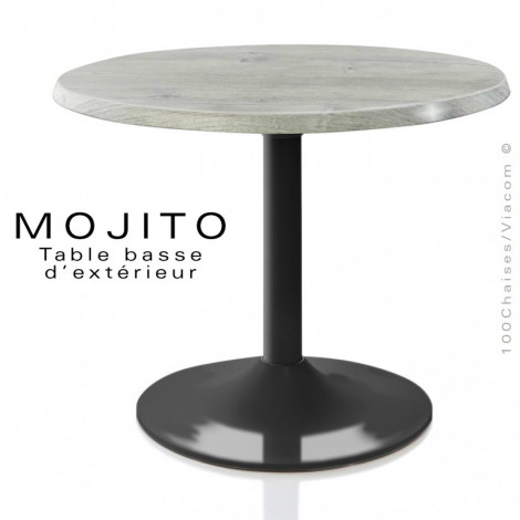 Table basse d'extérieur MOJITO, piétement tulipe ou trompette aluminium peint, plateau résine couleur.|Table|100chaises