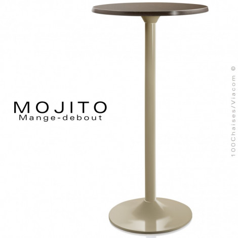 Table ronde mange debout MOJITO, piétement tulipe ou trompette aluminium peint, plateau résine couleur.|Table|100chaises