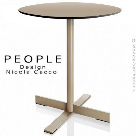 Table ronde design PEOPLE, pied colonne centrale acier peint sur 4 branches, plateau type Compact HPL couleur.|Table|100chaises