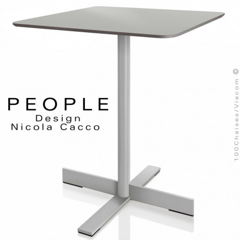 Table carrée design PEOPLE, pied colonne centrale acier peint sur 4 branches, plateau type Compact HPL couleur.|Table|100chaises